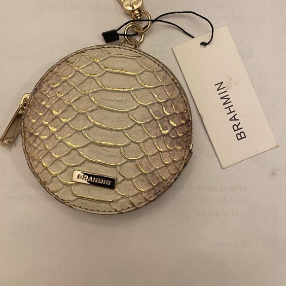 Authentic Zip-Around Brahmin Embossed Leather Coin Purse. 3-7/8" Diameter NWT - Picture 1 of 10